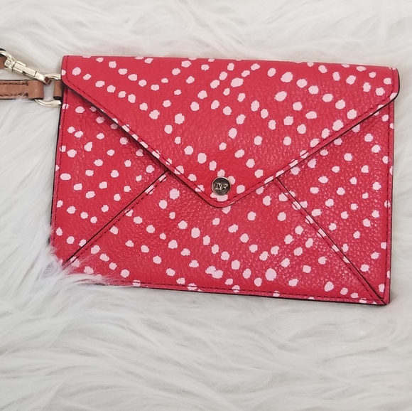 DVF Red and Pink Polka Dot Leather Envelope Wristlet - Picture 6 of 15
